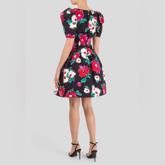 80's Victor Costa Vintage Saks Fifth Ave Quilted Puff Floral Print Dress - Picture 2 of 10